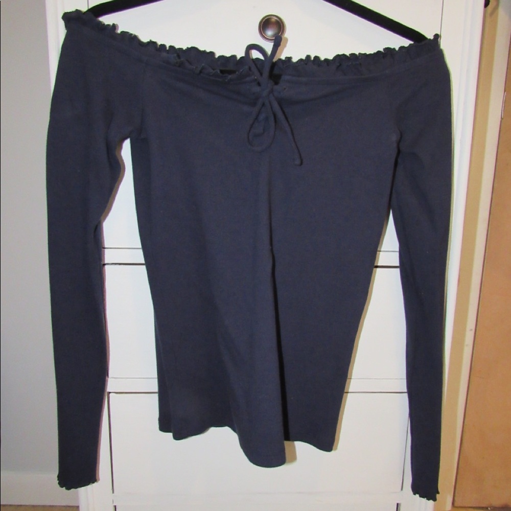 off the Shoulder Ribbed Long Sleeve
